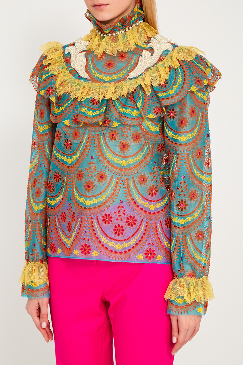 

Блузка из хлопка и шелка с вышивкой, Multicolor