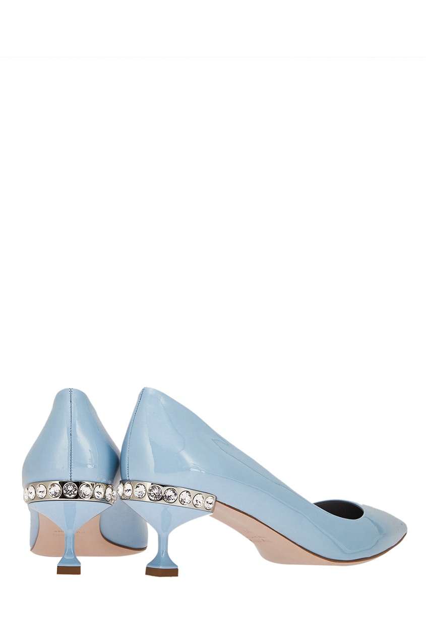фото Голубые туфли с кристаллами на каблуке miu miu