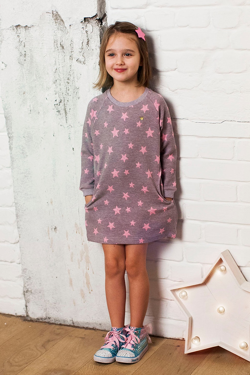 фото Розовое хлопковое платье со звездами lisa&leo