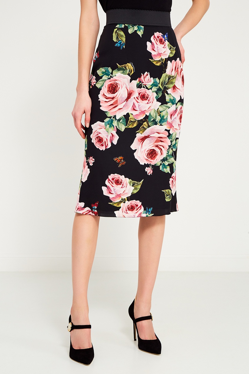 фото Шелковая юбка-карандаш с цветами dolce&gabbana