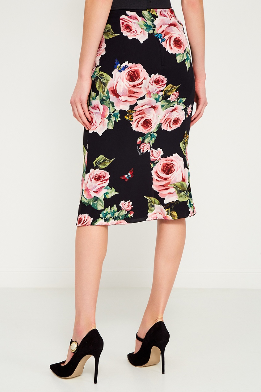 фото Шелковая юбка-карандаш с цветами dolce&gabbana