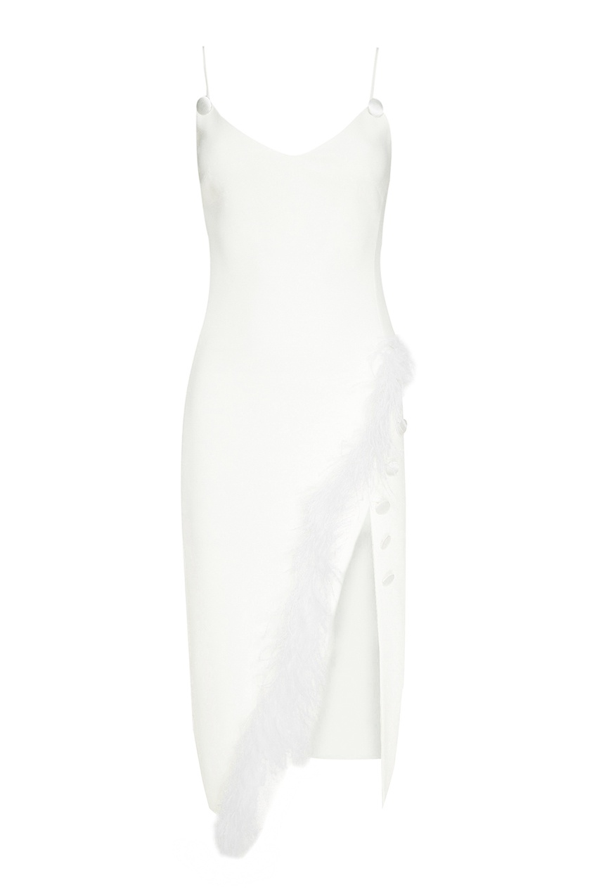 фото Белое платье-футляр с перьями david koma