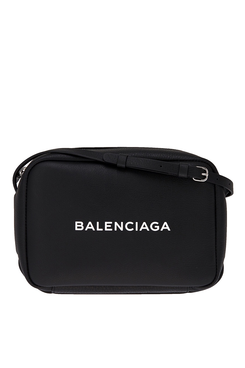 фото Черная кожаная сумка с логотипом balenciaga