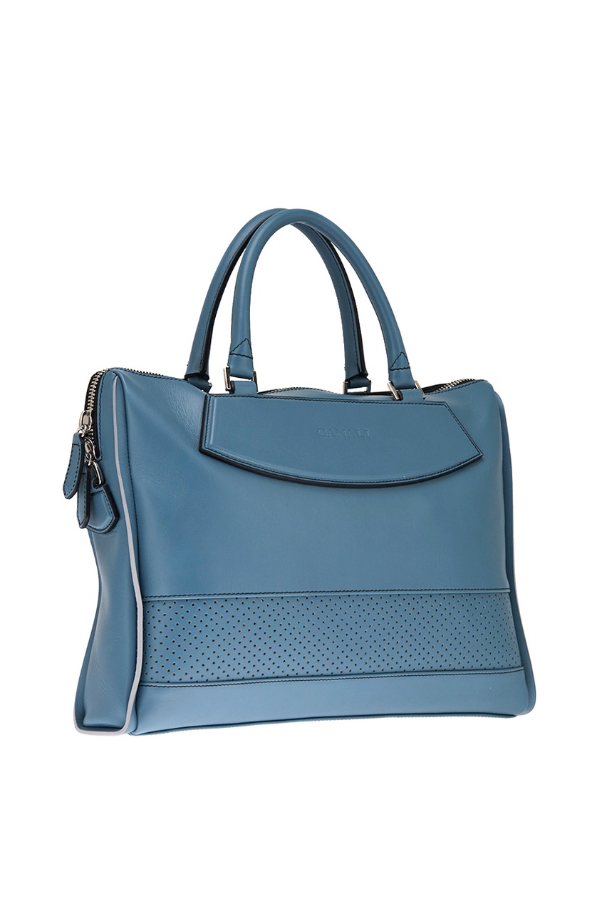фото Кожаный портфель голубого цвета Canali