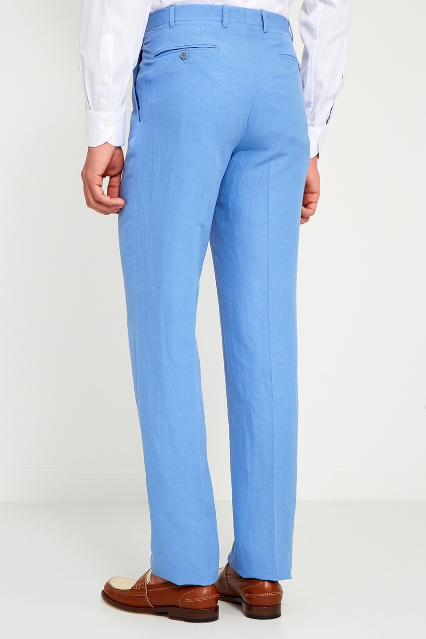 фото Голубые брюки из шелка и льна canali