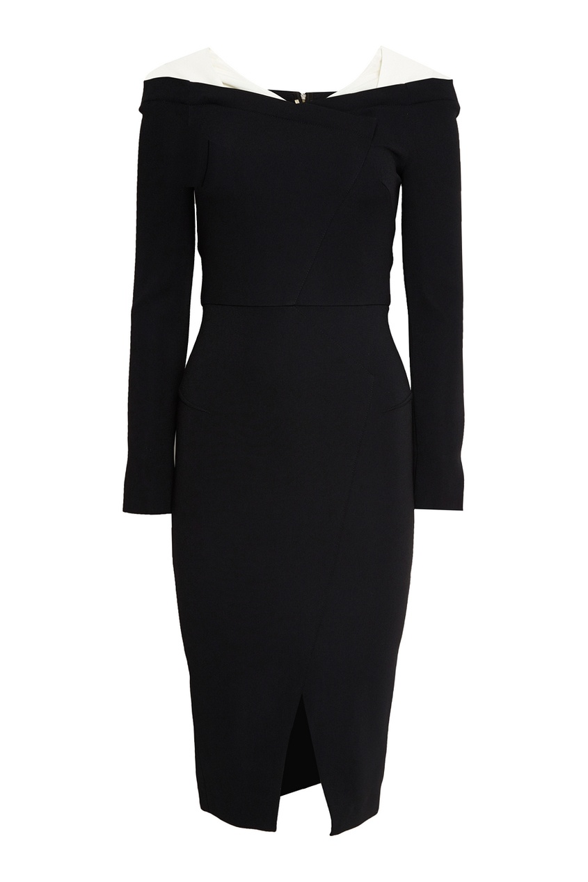 фото Черное платье-футляр с прозрачными деталями roland mouret