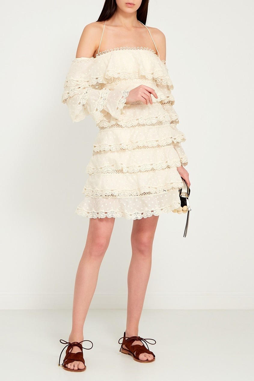 фото Платье с воланами из хлопка и шелка zimmermann