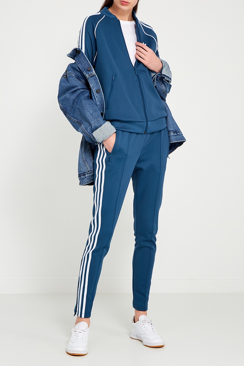 фото Голубая олимпийка с полосками на рукавах Adidas
