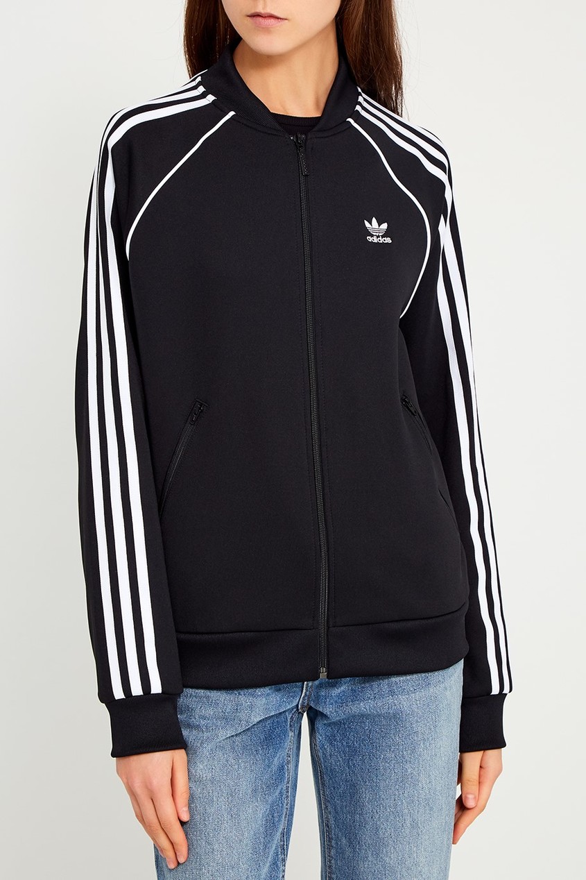 фото Черная олимпийка с полосками на рукавах Adidas