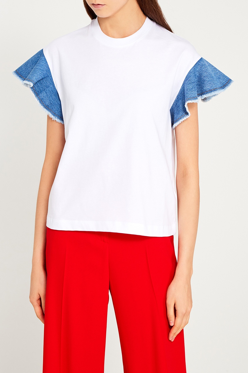 Футболка с джинсовыми рукавами