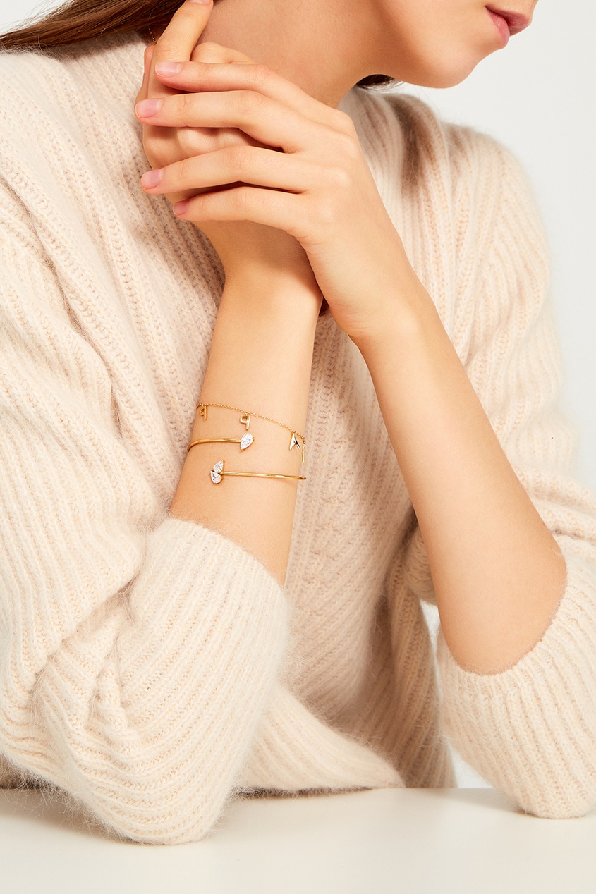 Золотистый серебряный браслет с кристаллами