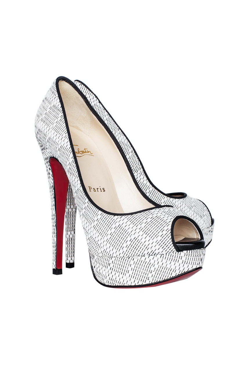 фото Туфли из вискозы Lady Peep 150 Panama Damier Christian louboutin