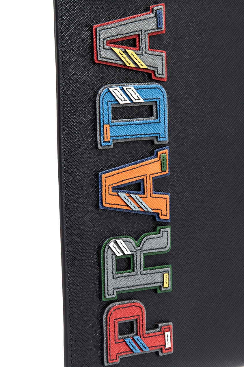 фото Кожаный клатч-папка с логотипом Prada