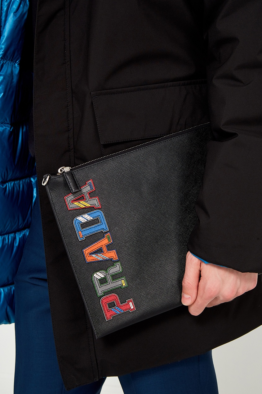 фото Кожаный клатч-папка с логотипом Prada