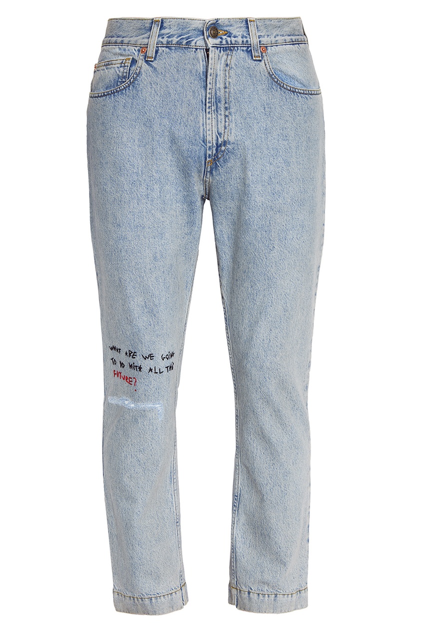 фото Голубые джинсы с надписями Gucci man