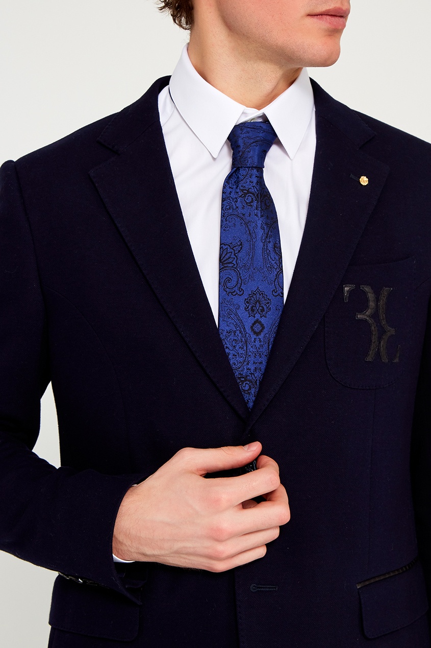 фото Синий шелковый галстук с узором Billionaire