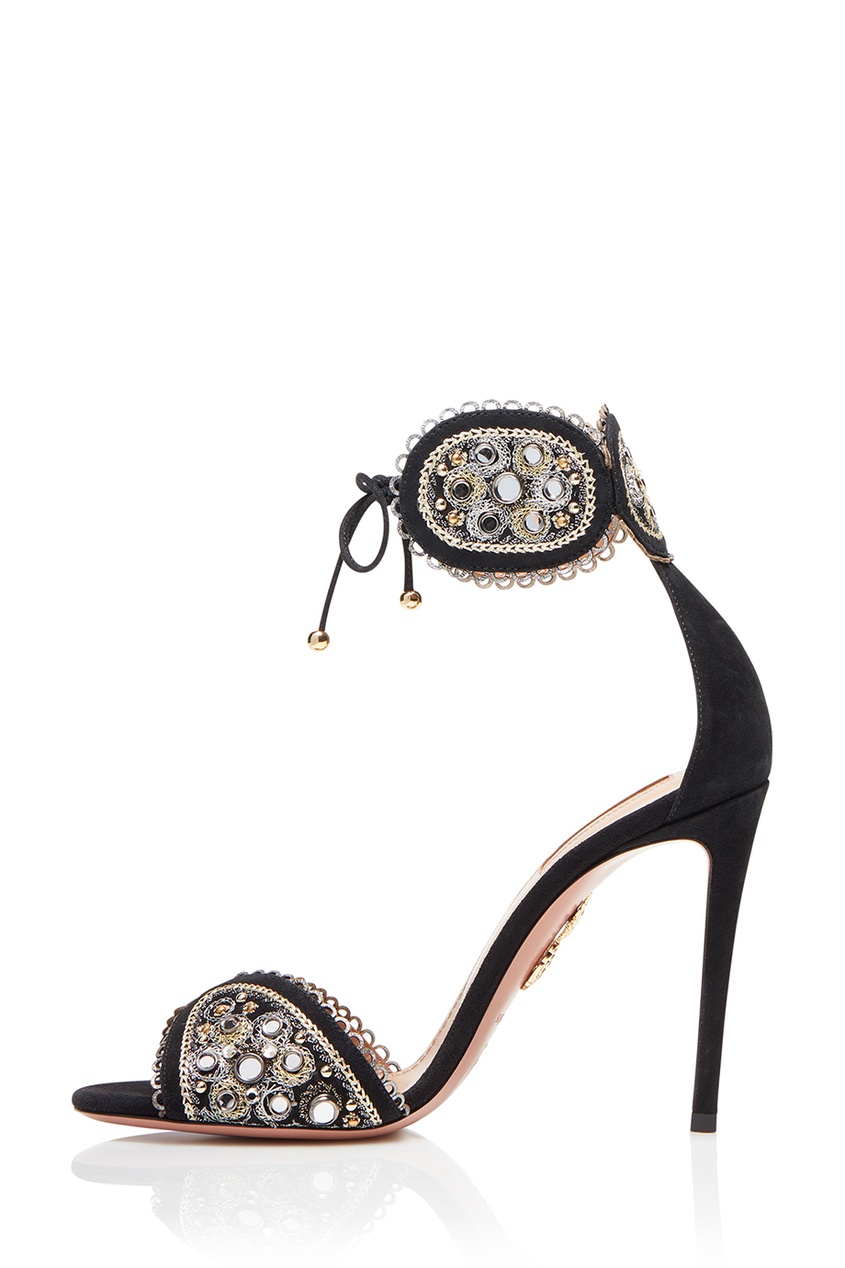 фото Замшевые босоножки с вышивкой jaipur sandal 105 aquazzura