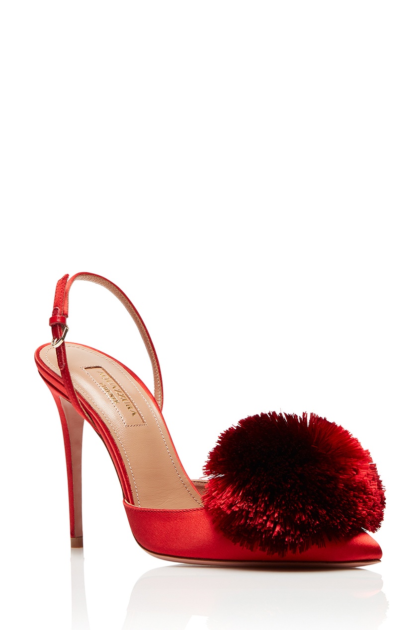 фото Красные туфли с помпоном powder puff sling 105 aquazzura