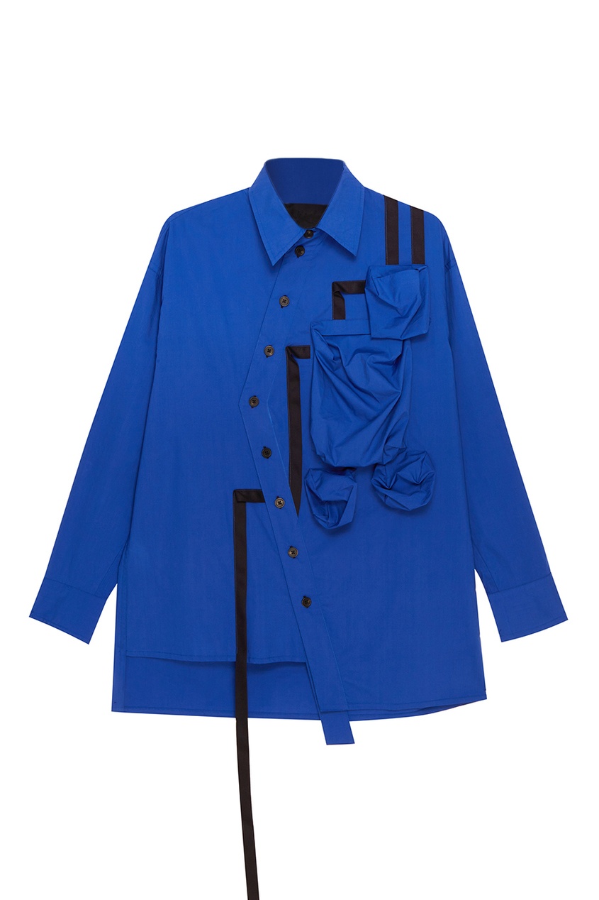 фото Синяя рубашка с большими карманами yuzhe studios