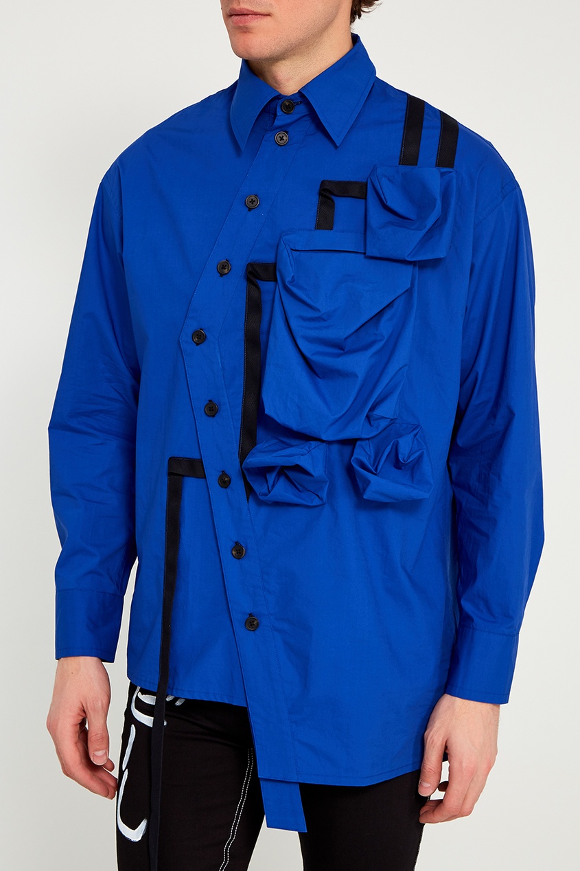 фото Синяя рубашка с большими карманами yuzhe studios