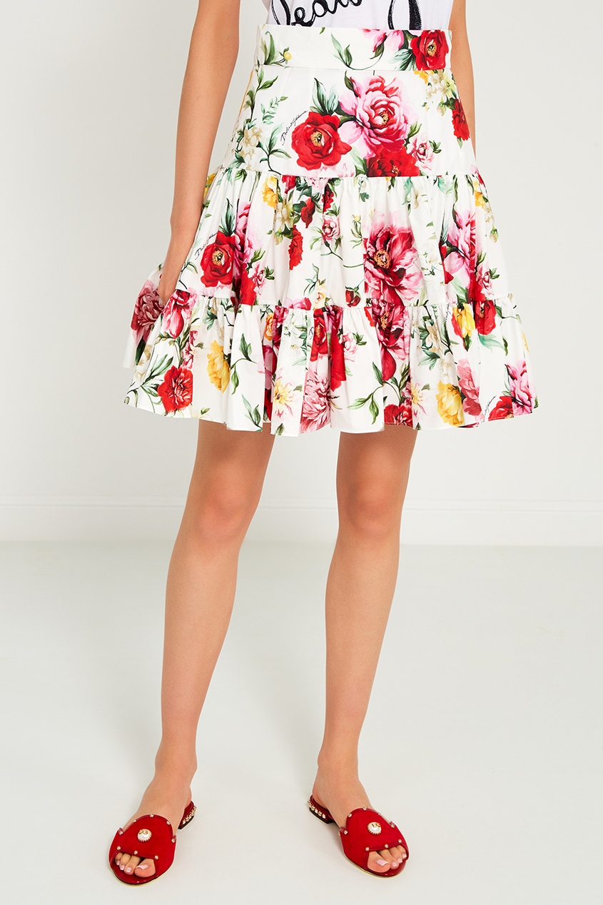 фото Хлопковая юбка с цветами dolce&gabbana