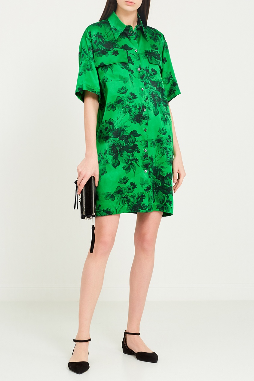 фото Зеленое платье-рубашка с цветами no.21