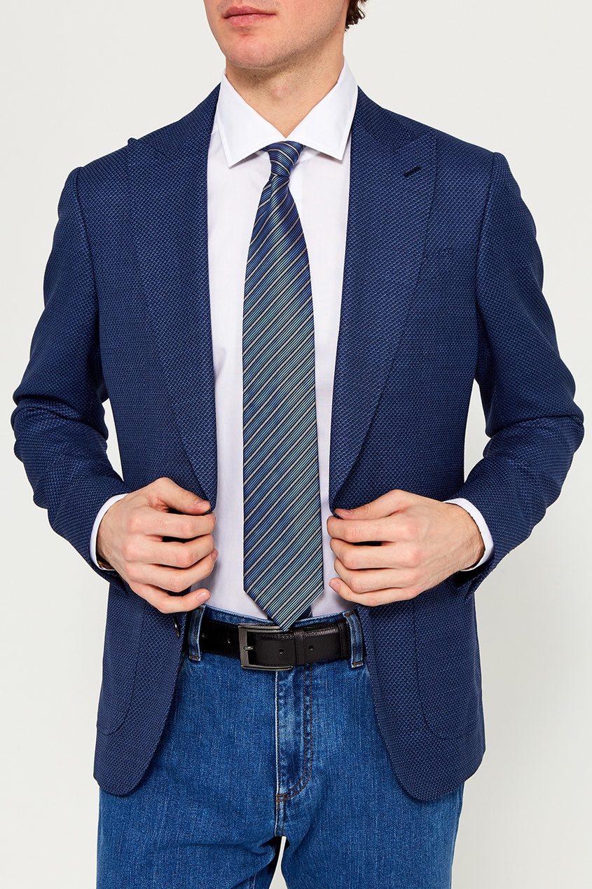 фото Синий шелковый галстук в полоску Ermenegildo zegna
