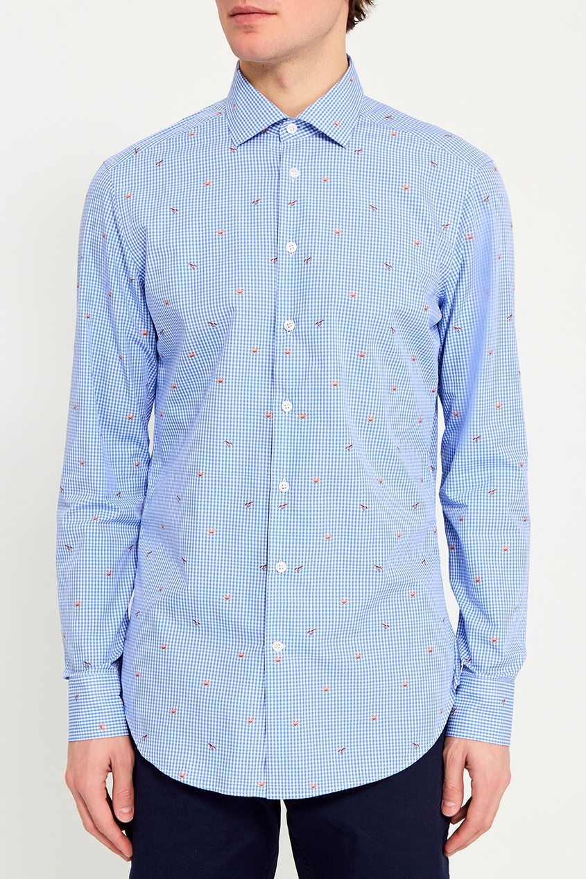 Голубая хлопковая рубашка в клетку
