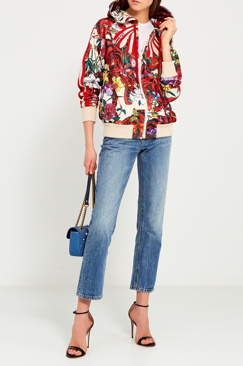 Джинсовая сумка с жемчужинами GG Marmont