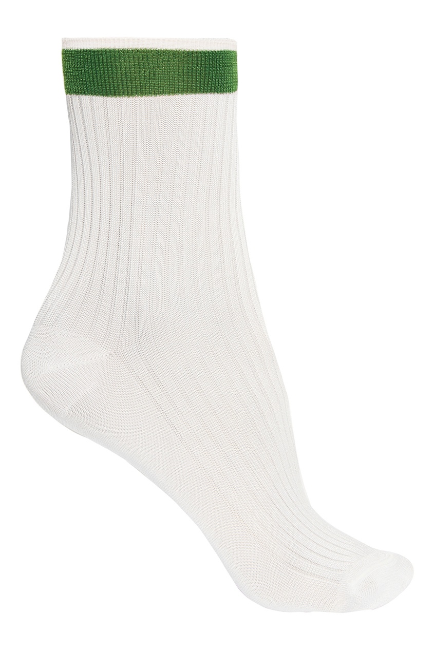 Белые носки с зеленой полоской