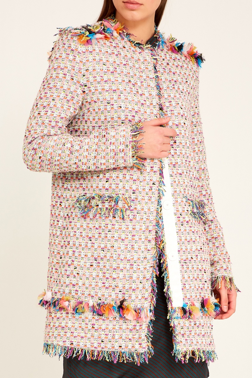 

Фактурное пальто с цветной отделкой, Розовый