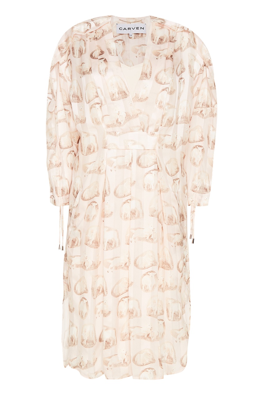 

Шелковое платье с принтом, Розовый