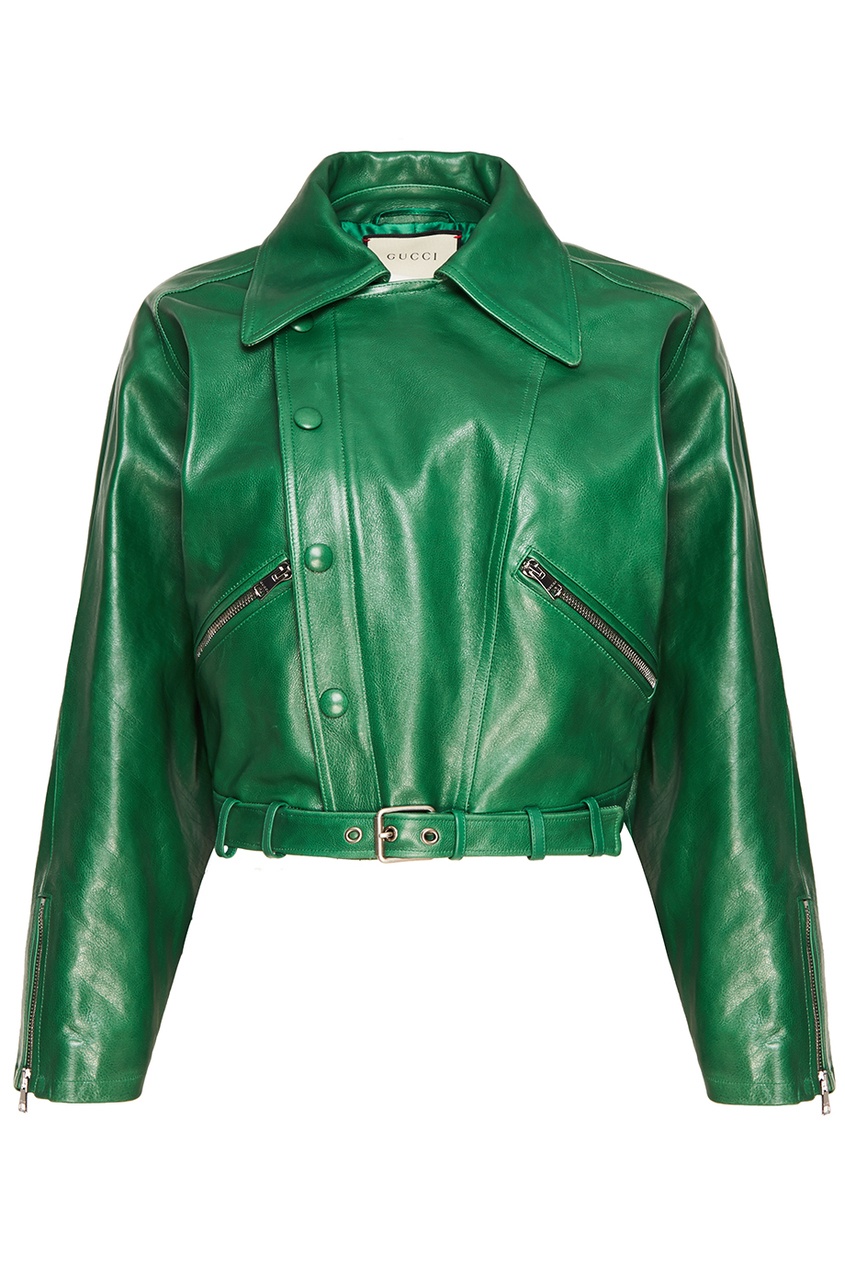 Зеленая кожаная куртка женская