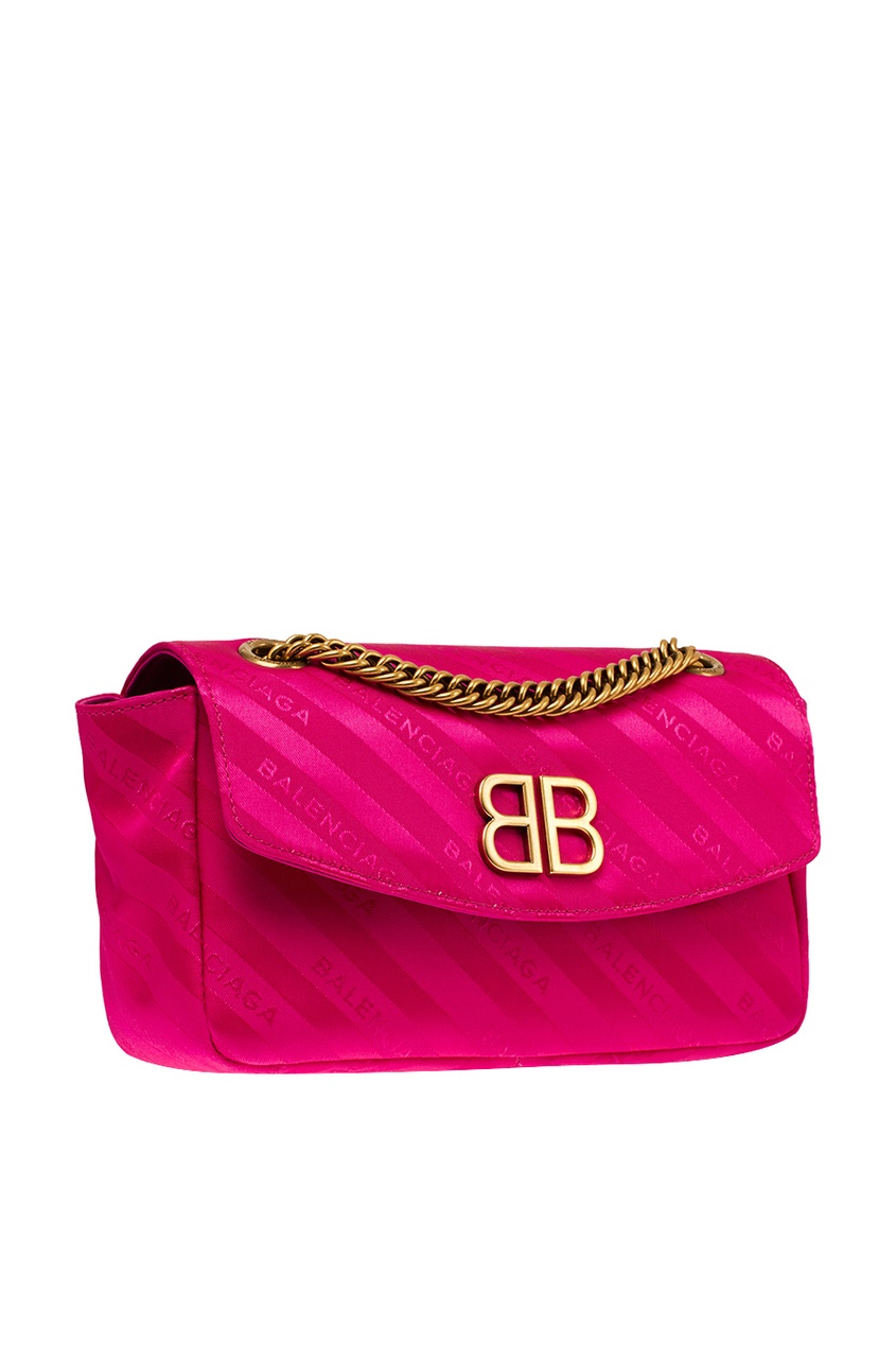 фото Розовая сатиновая сумка с логотипами bb round s balenciaga