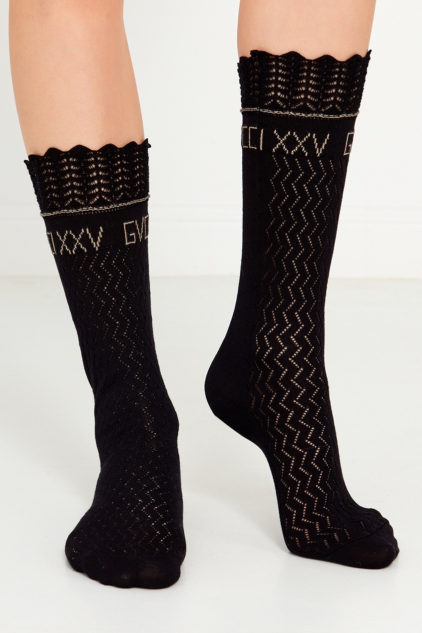 Ажурные носки из хлопка черного цвета