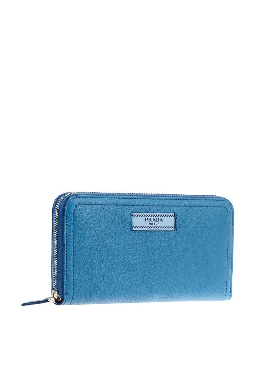 фото Синий кожаный кошелек с логотипом prada