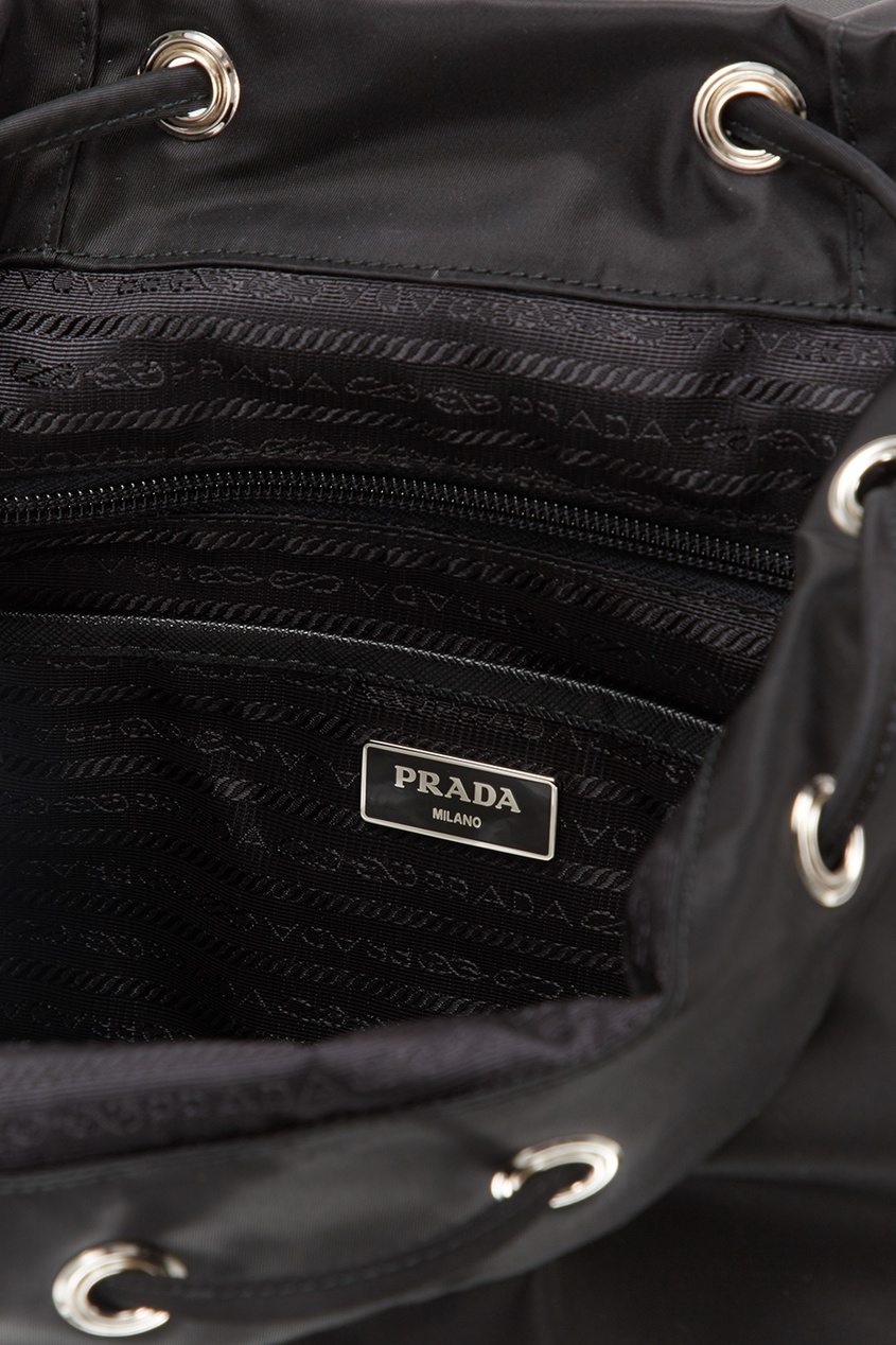 фото Черный текстильный рюкзак с логотипом Prada