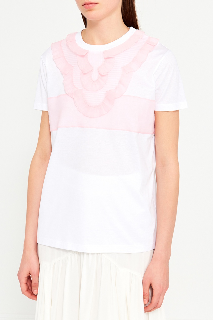 Хлопковая футболка с розовыми оборками