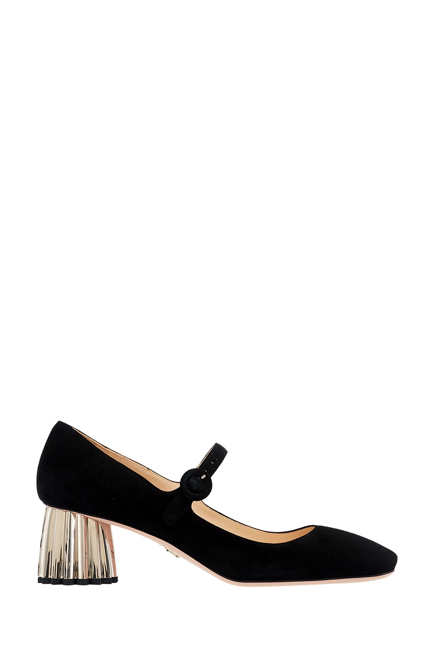 фото Черные замшевые туфли на фигурном каблуке prada