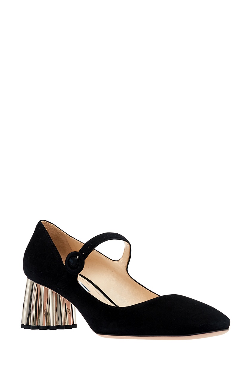 фото Черные замшевые туфли на фигурном каблуке prada