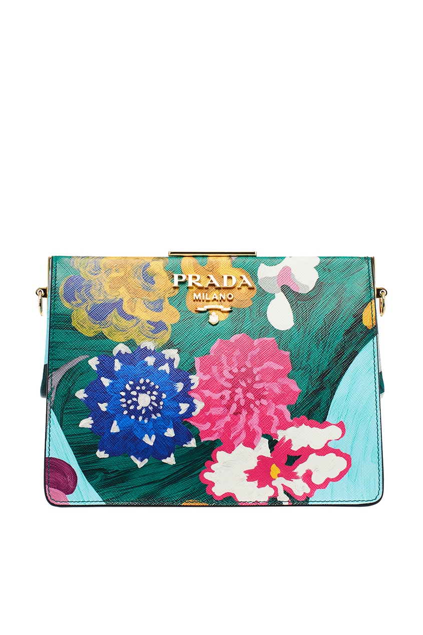 фото Кожаная сумка с цветочным принтом light frame prada