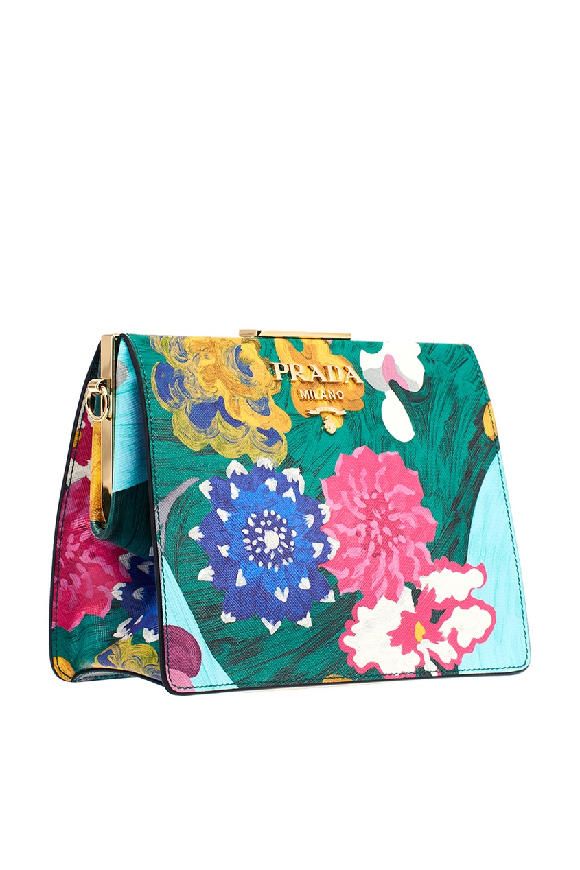 фото Кожаная сумка с цветочным принтом light frame prada