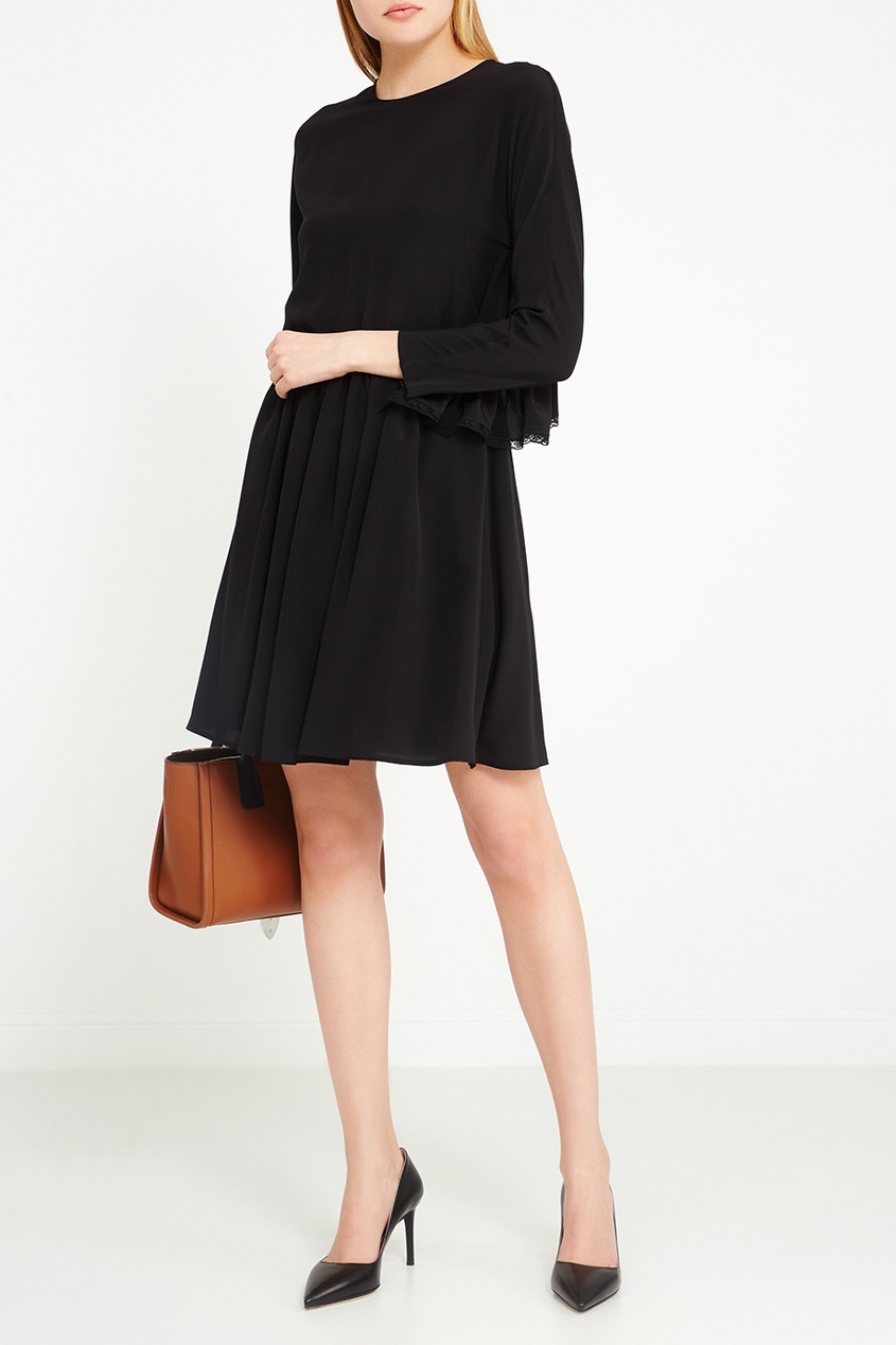 фото Черное шелковое платье с драпировками prada