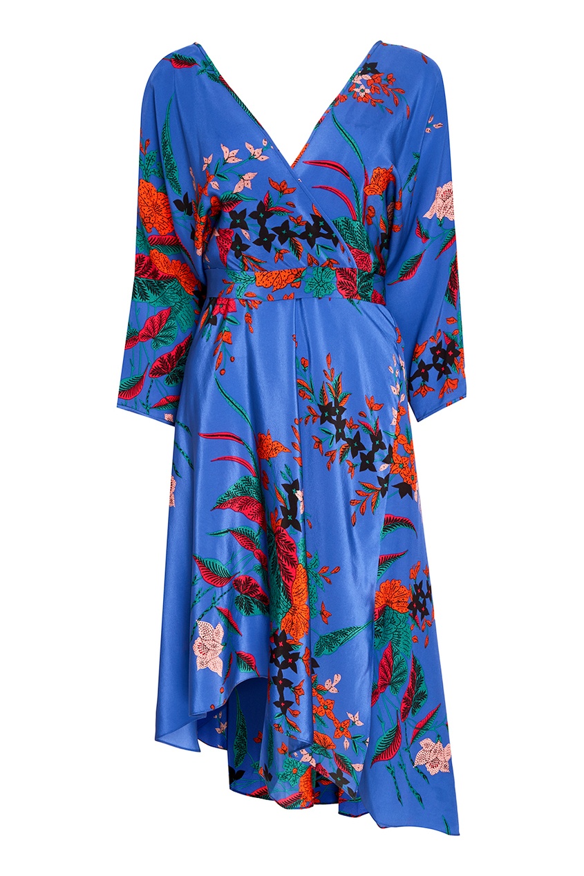 фото Синее шелковое платье с цветами Diane von furstenberg