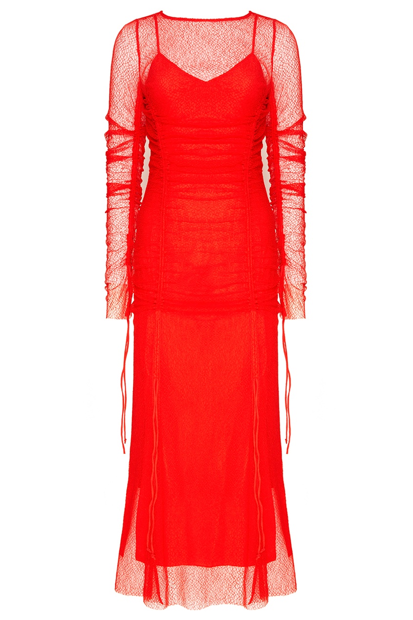фото Красное сетчатое платье с драпировками Diane von furstenberg