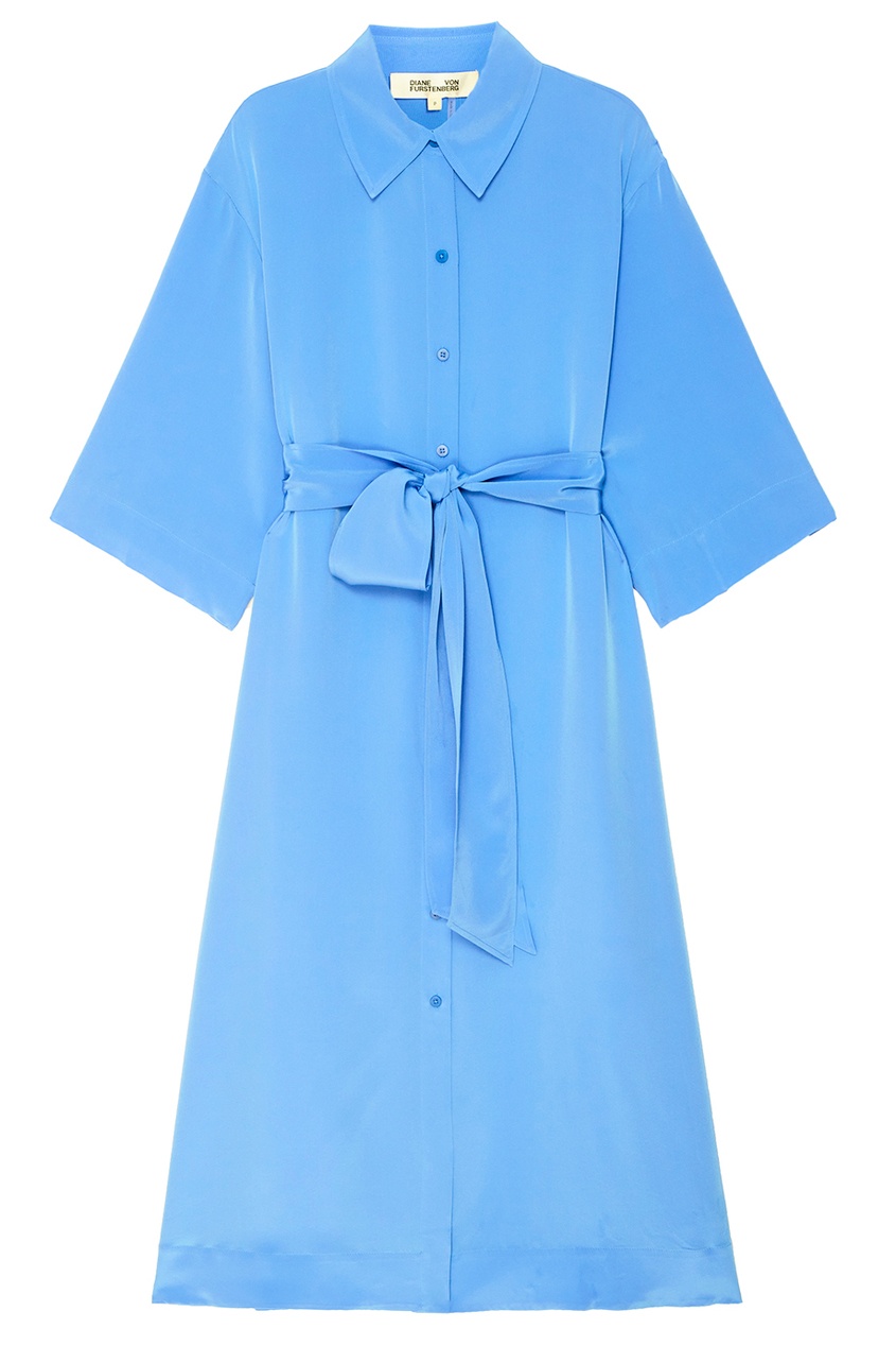 фото Голубое платье-рубашка из шелка diane von furstenberg
