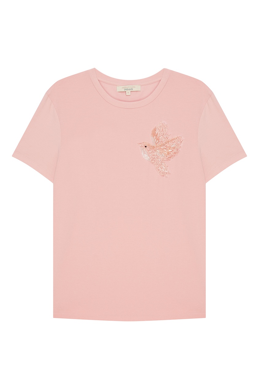фото Розовая футболка с вышитой птицей akhmadullina dreams
