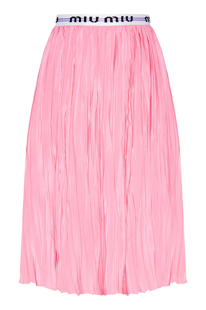 фото Жатая розовая юбка из шелка miu miu