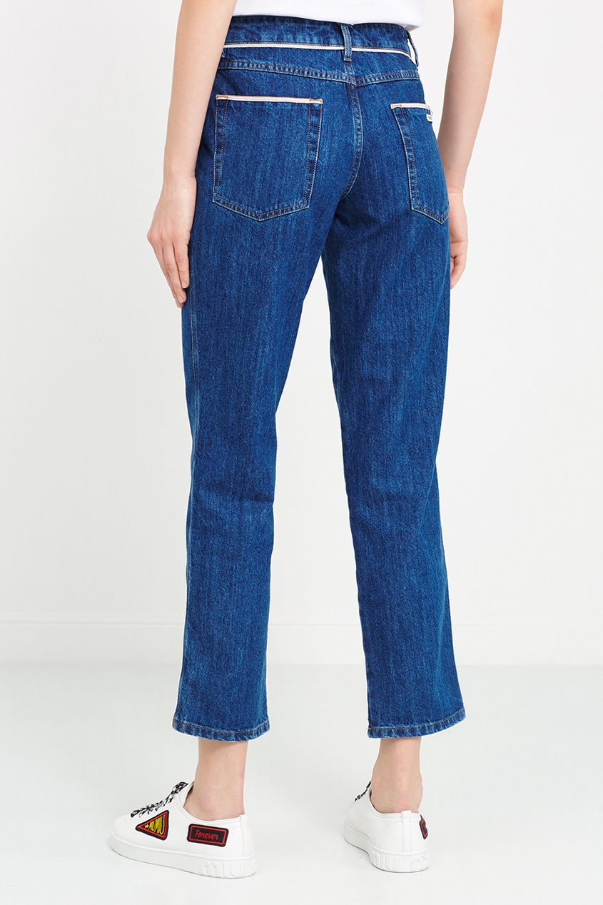 фото Зауженные джинсы с контрастной отделкой miu miu
