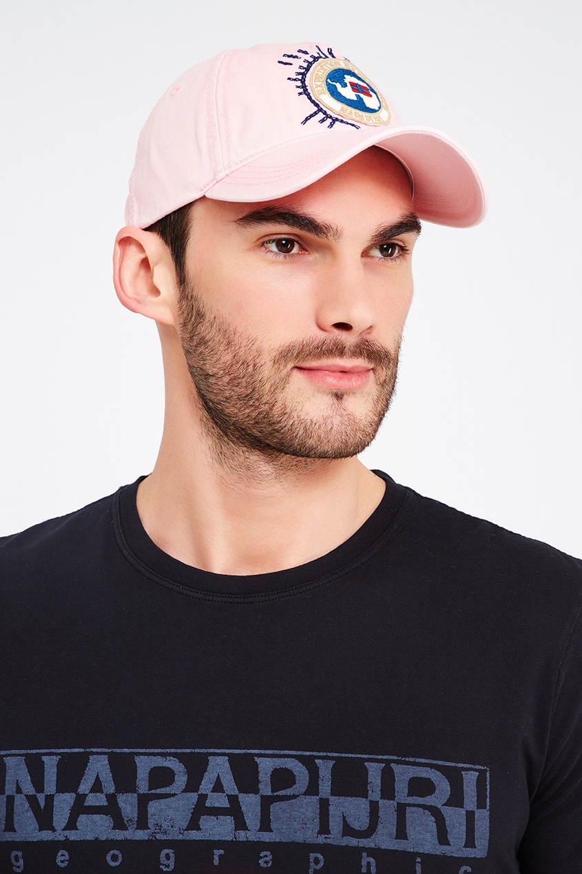 Розовая хлопковая кепка с нашивкой